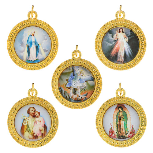 Heart Border Devotional Medal Assortment (5 Asst) - 35/pk