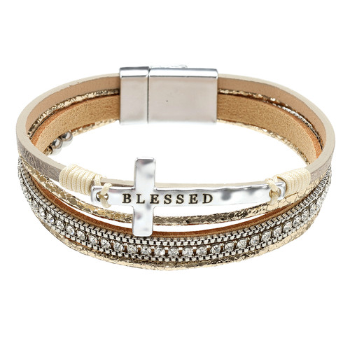 Blessed Cross Multistrand Stacked Bracelet - 2/pk