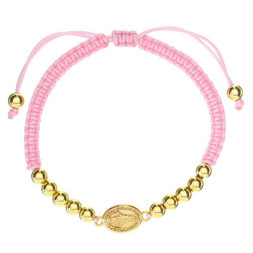 Miraculous Medal Pink Macrame Rosary Bracelet - 12/pk