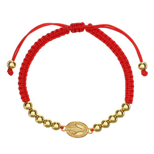 Miraculous Medal Red Macrame Rosary Bracelet - 12/pk