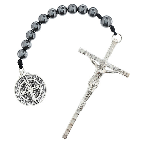 Large Hematite St. Benedict One Decade Rosary - 8/pk