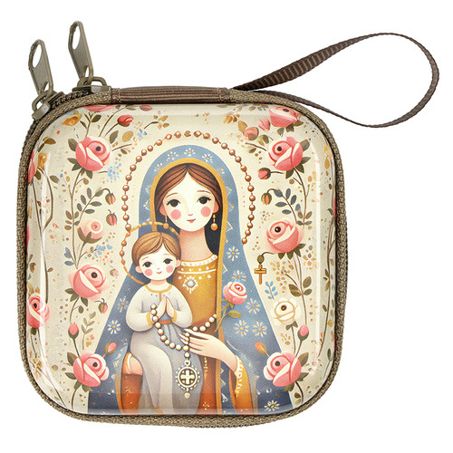 Modern Madonna and Child Zippered Rosary Box - 4/pk