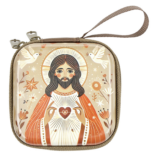 Sacred Heart Zippered Rosary Box - 4/pk
