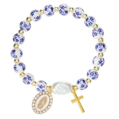 Our Lady of Guadalupe Floral Ceramic Bead Bracelet - 8/pk