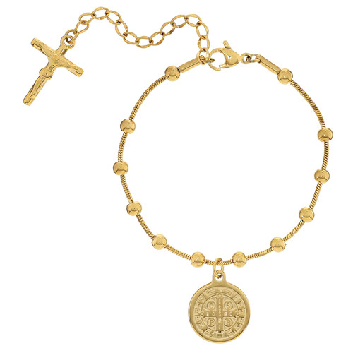 Gold St. Benedict Medal Rosary Bracelet 