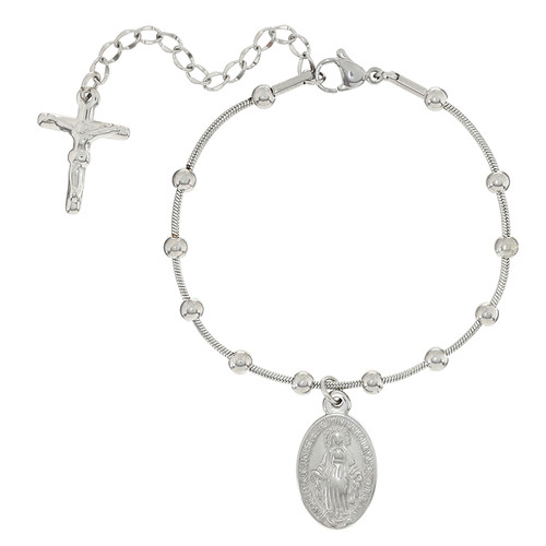 Silver Miraculous Medal Rosary Bracelet 