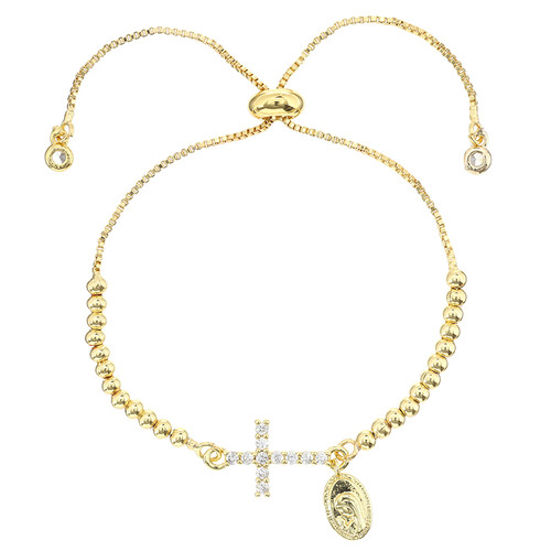 Blessed Mother Beaded Devotional Cross and Medal Bracelet