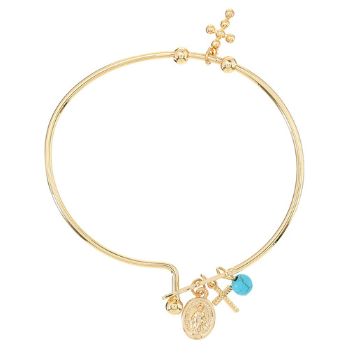 Gold Miraculous Medal and Cross Bangle Bracelet - 8/pk