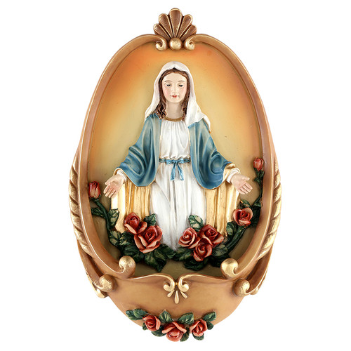 Blessed Mother with Roses Holy Water Font