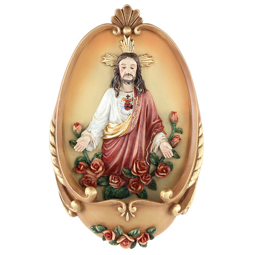 Sacred Heart with Roses Holy Water Font