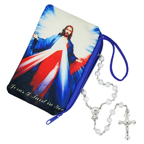 Rosary with Divine Mercy Zippered Case - 10/pk