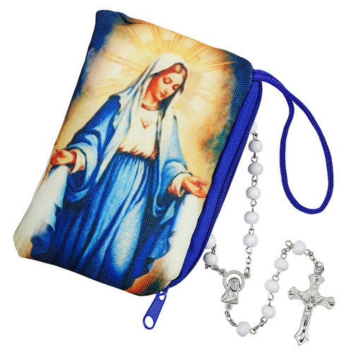 Rosary with Blessed Mother Zippered Case - 10/pk