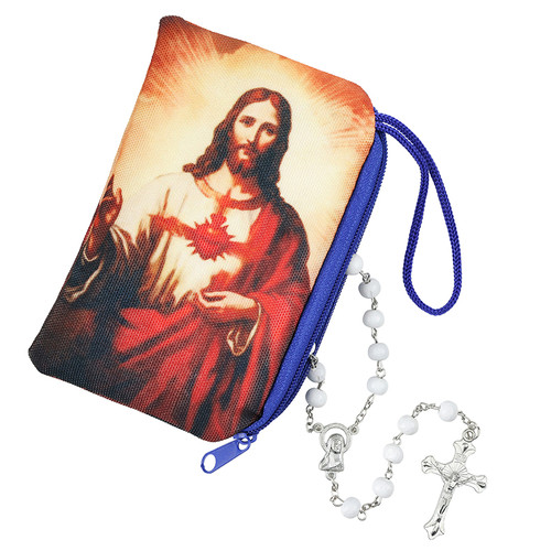 Rosary with Sacred Heart Zippered Case - 10/pk