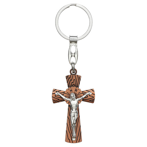 Red Woodlike Crucifix Key Chain - 8/pk