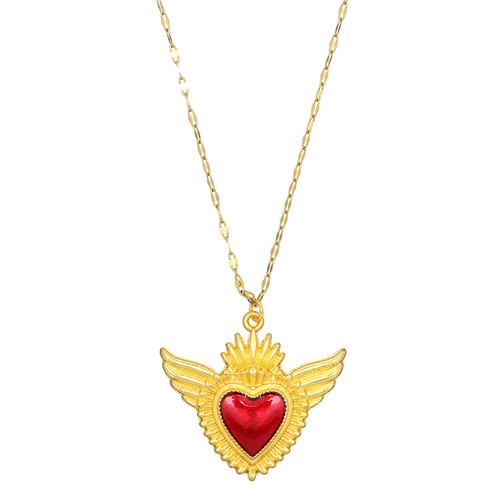 Sacred Heart with Wings and Crown Pendant - 8/pk