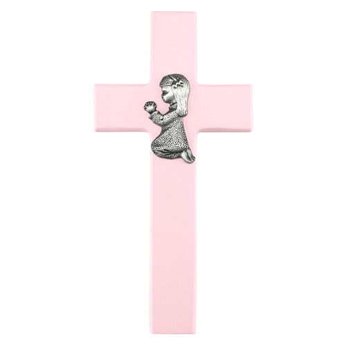 Pink Praying Girl Wood Cross