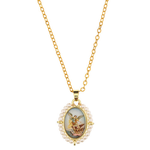 St. Michael Pearl Border Pendant - 8/pk