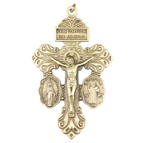 Large Bronze Triple Protection Pardon Crucifix - 10/pk