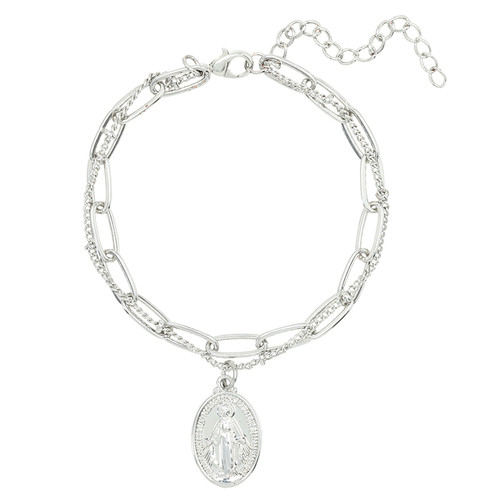 Silver Double Stack Miraculous Medal Bracelet - 9/pk