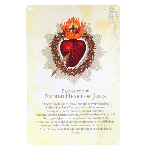 Sacred Heart Tin Wall Sign - 3/pk