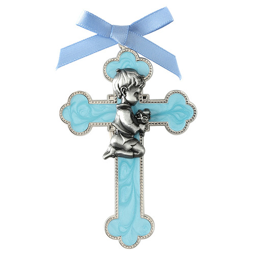 Praying Boy Blue Enamel Wall Cross - 2/pk