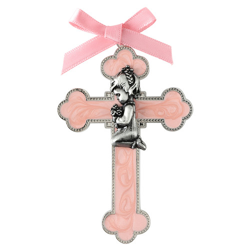Praying Girl Pink Enamel Wall Cross - 2/pk