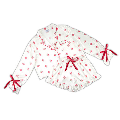 Cropped PJ Set + Velvet Ties - Moroccan