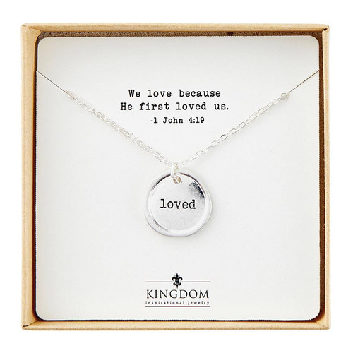 Stamp Pendant Necklace - Loved - Silver