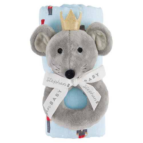 Swaddle + Plush Mouse King Rattle - Nutcracker
