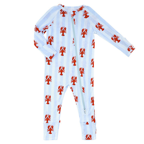 Cozy Romper - Blue Stripes + Lobsters