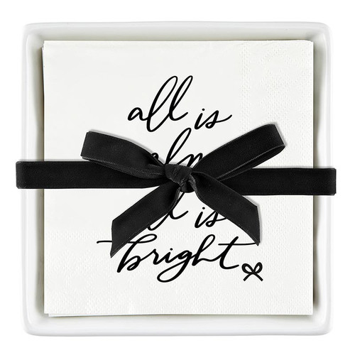 Ceramic Napkin Tray + Napkins - All is Bright Bow