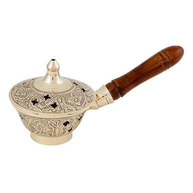 Ornate Incense Burner with Wood Handle - [Consumer]Autom