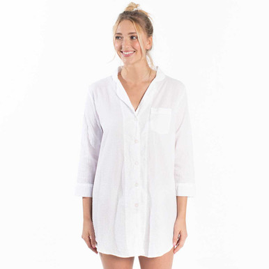 Seersucker Sleep Shirt - White - Large/X-Large