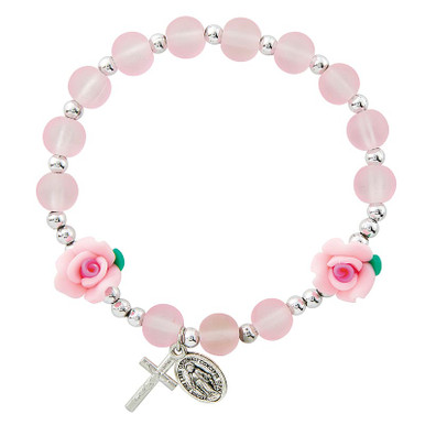 アクセサリー GOD SIZE Rose bracelet Pink Roses Rosary Bracelet - 12/pk - [Consumer]Autom