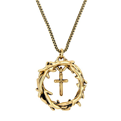 Gold Crown of Thorns with Tiny Cross Pendant - [Consumer]Autom