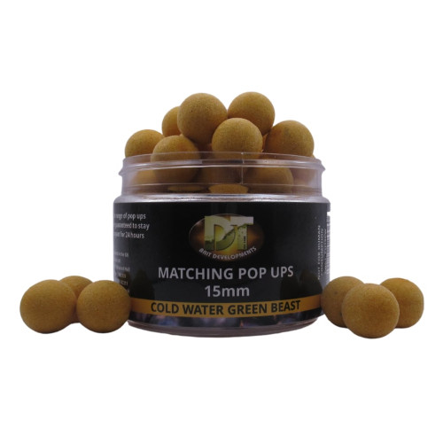 DT Baits Cold Water Green Beast Matching Pop Ups (15mm, Approx. 50 Baits)
