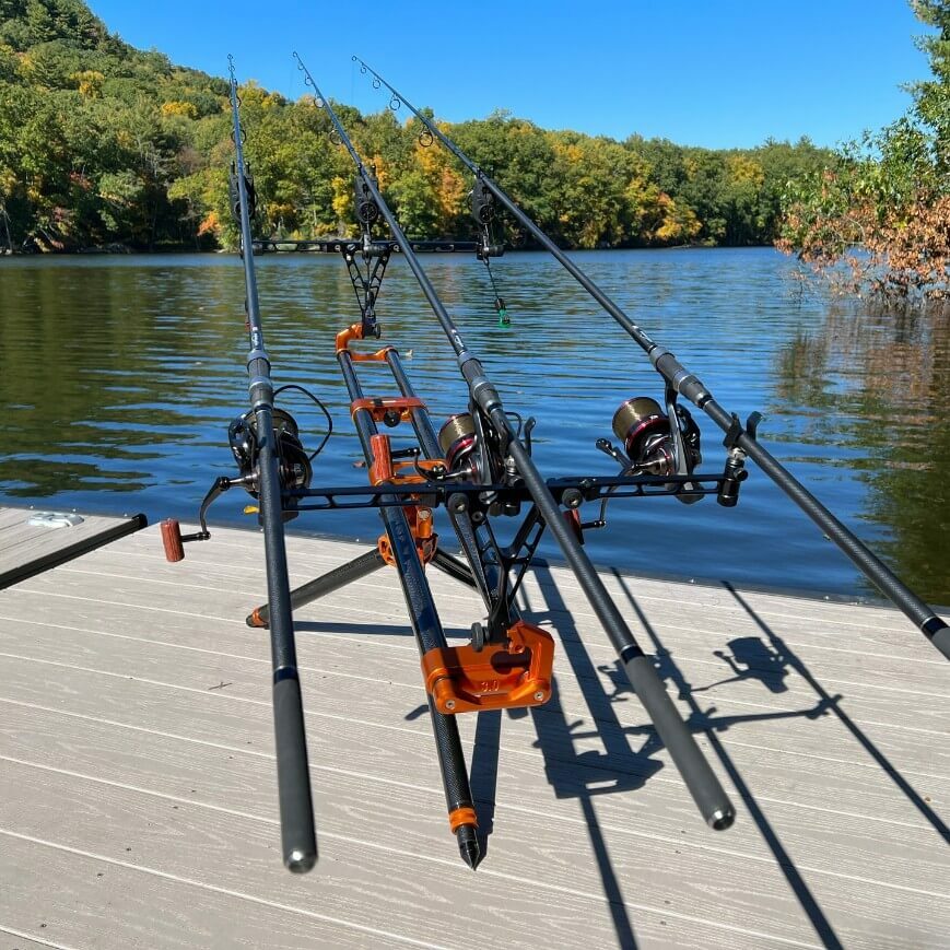 rods and reels on a dock at a lake house in Connecticut