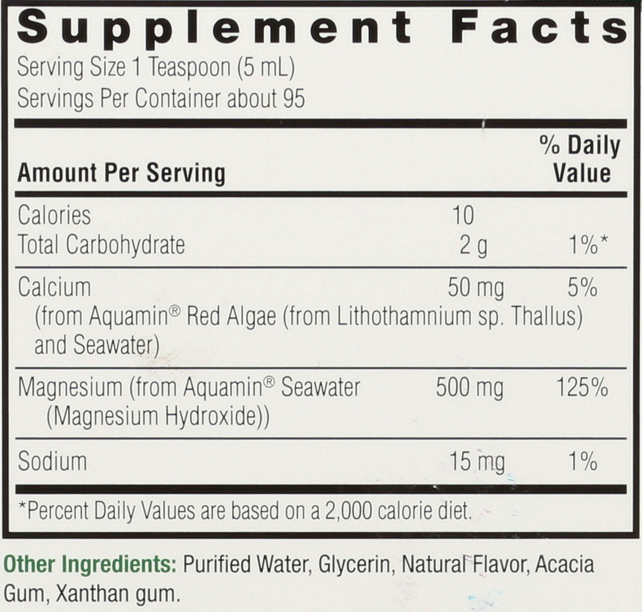 Plant Based Magnesium Red Algae & Seawater Derived 500 Mg Liquid 16 Fl oz 480 Ml