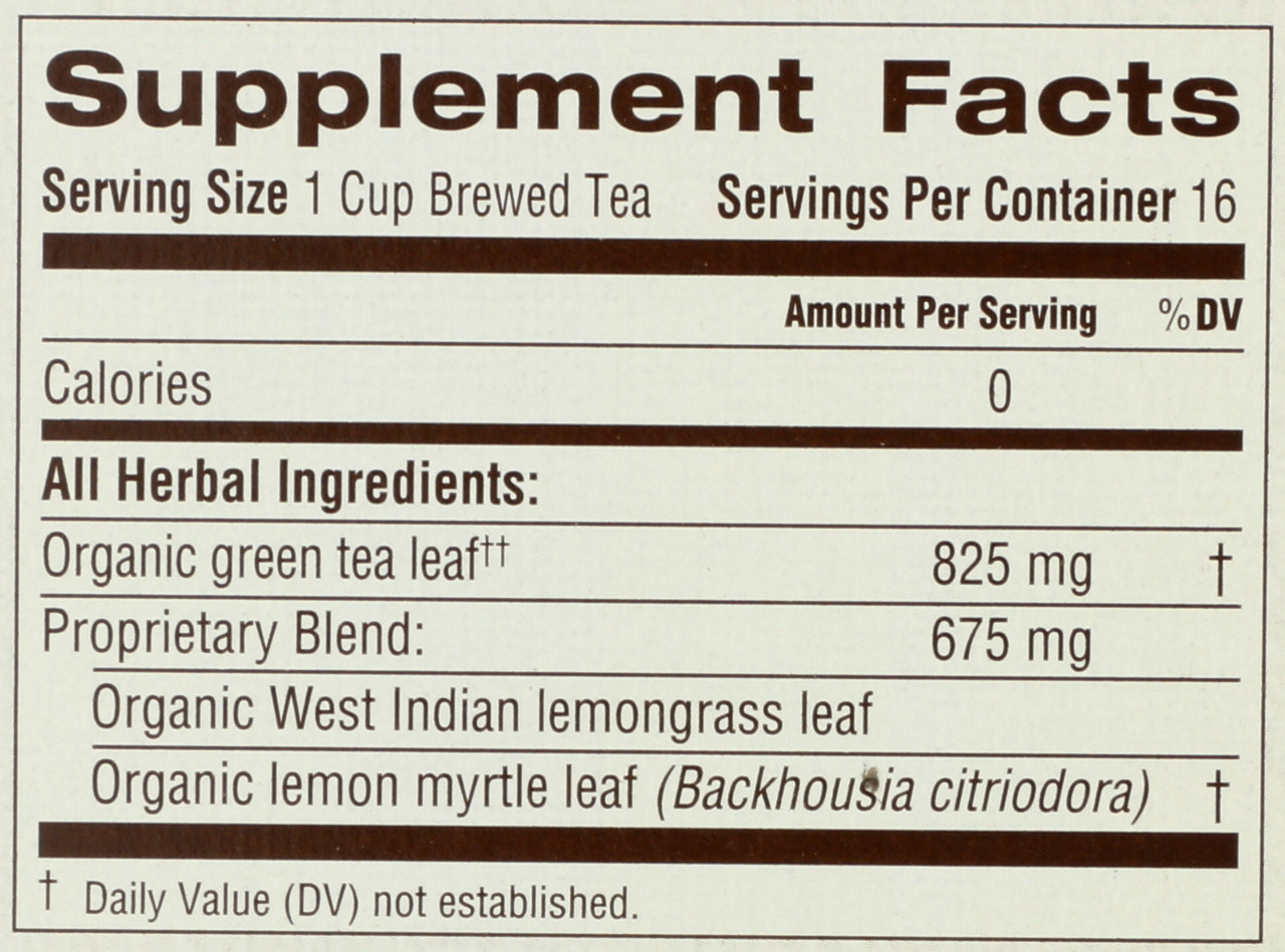 Bagged Tea Green Tea Lemongrass Herbal Supplement 16 Tea Bag 0.85oz