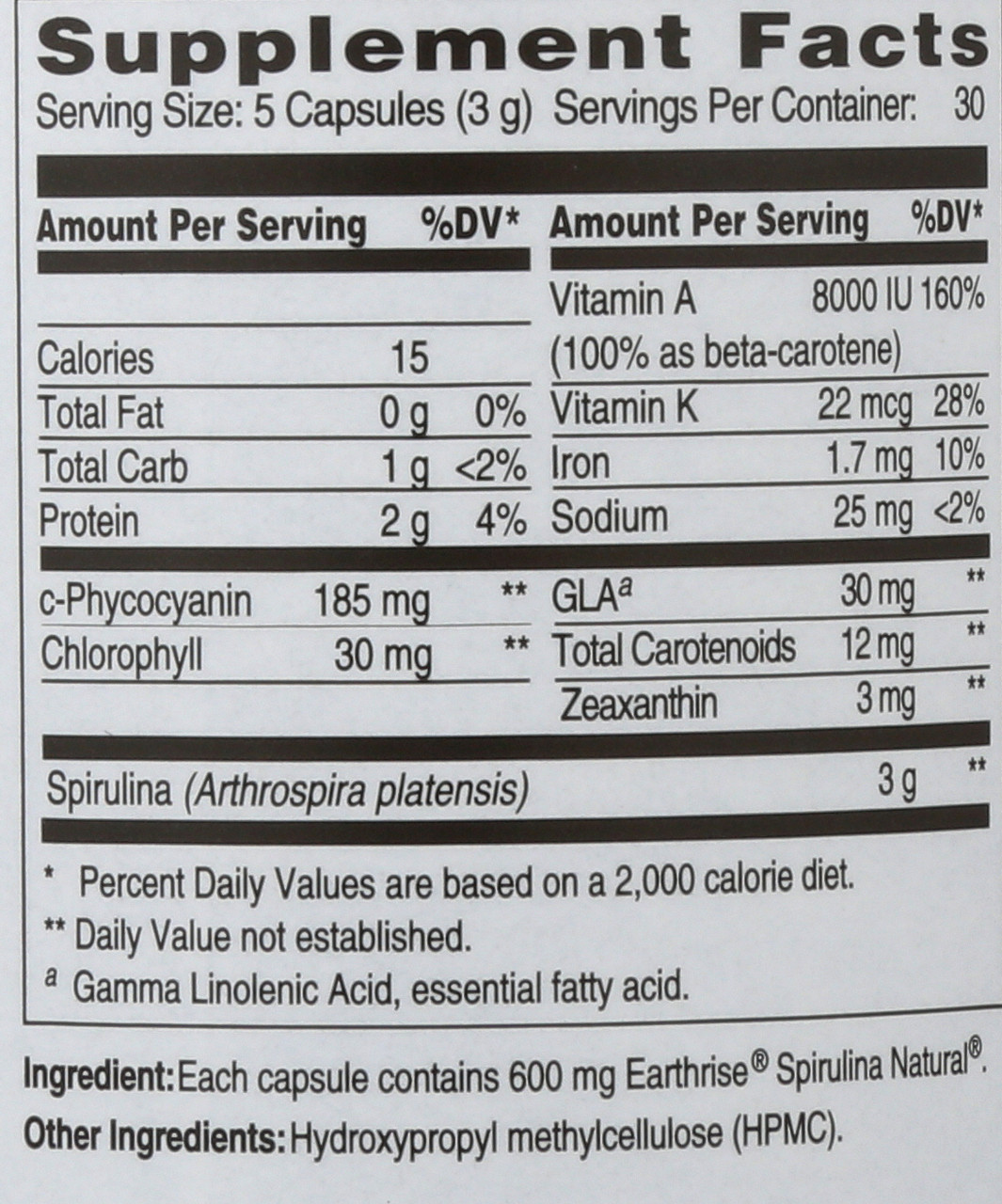 Spirulina Natural Capsules  150 Capsules 600 Mg