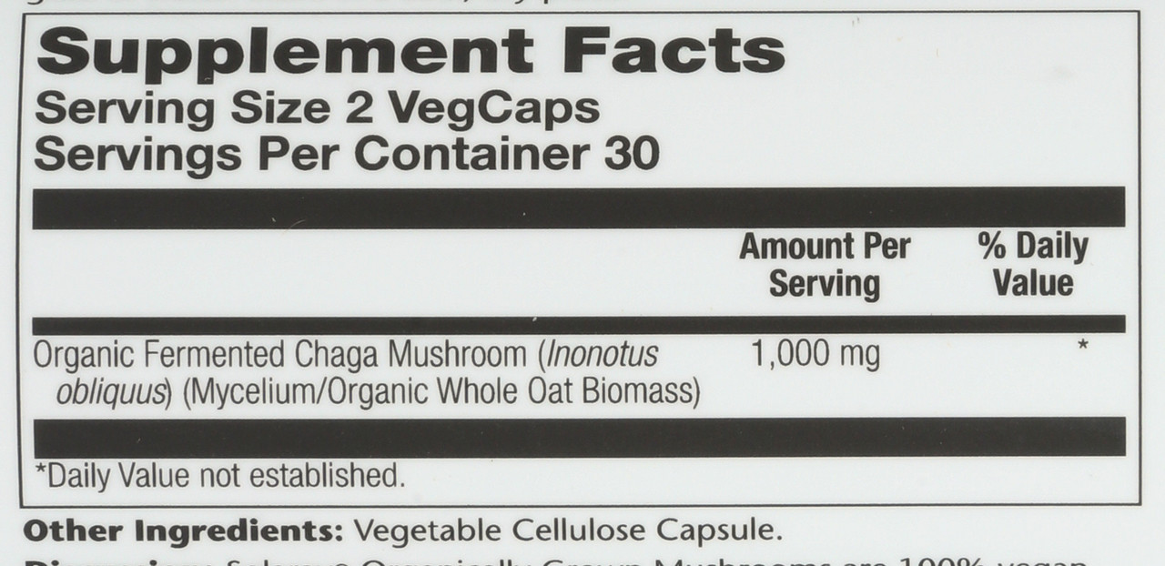 Organically Grown Fermented Chaga Mushroom 60 Vegetarian Capsules 500mg