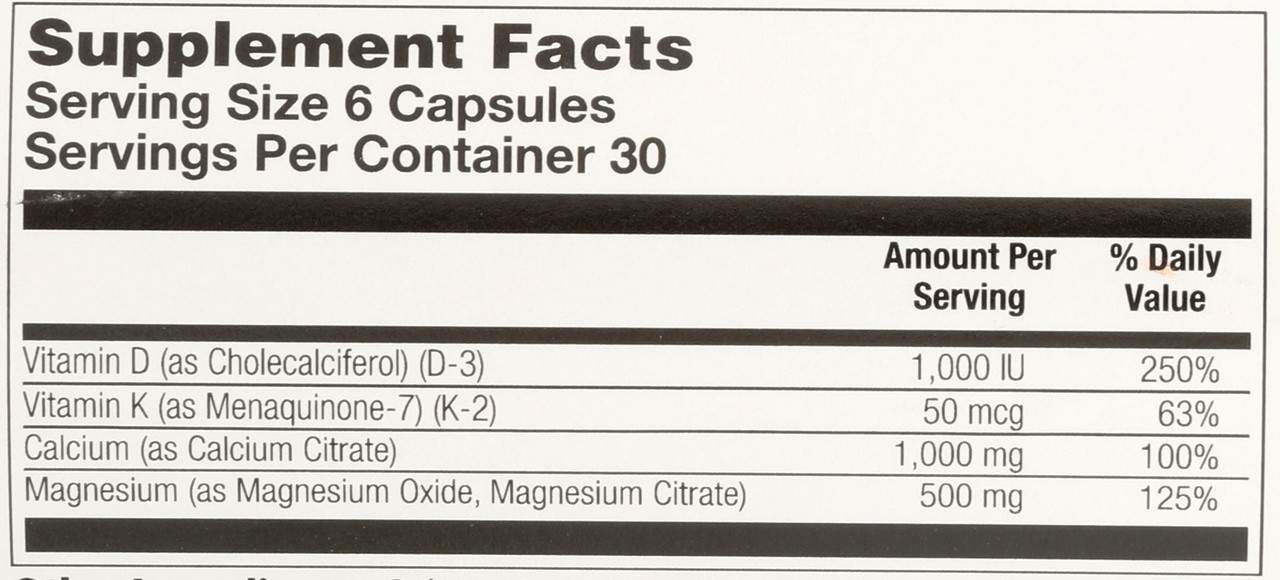 Calcium & Magnesium Citrate With Vitamins D-3 & K-2, 2:1 Ratio 180 Capsules