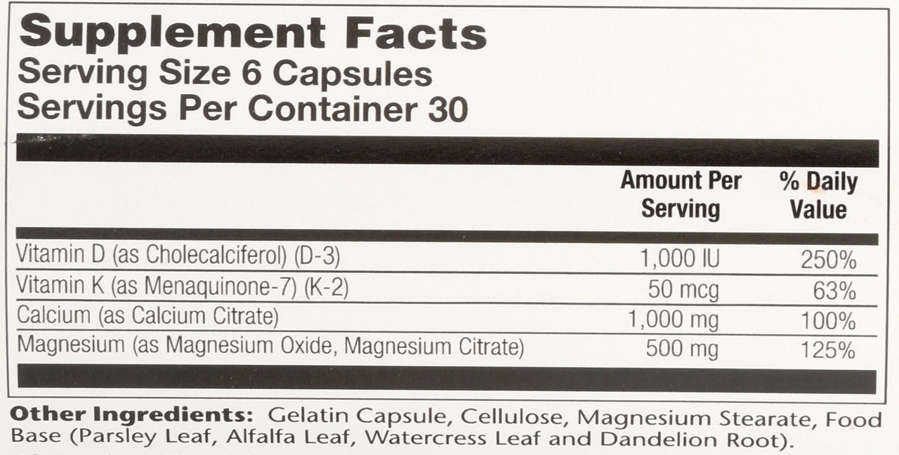 Calcium & Magnesium Citrate With Vitamins D-3 & K-2, 2:1 Ratio 180 Capsules