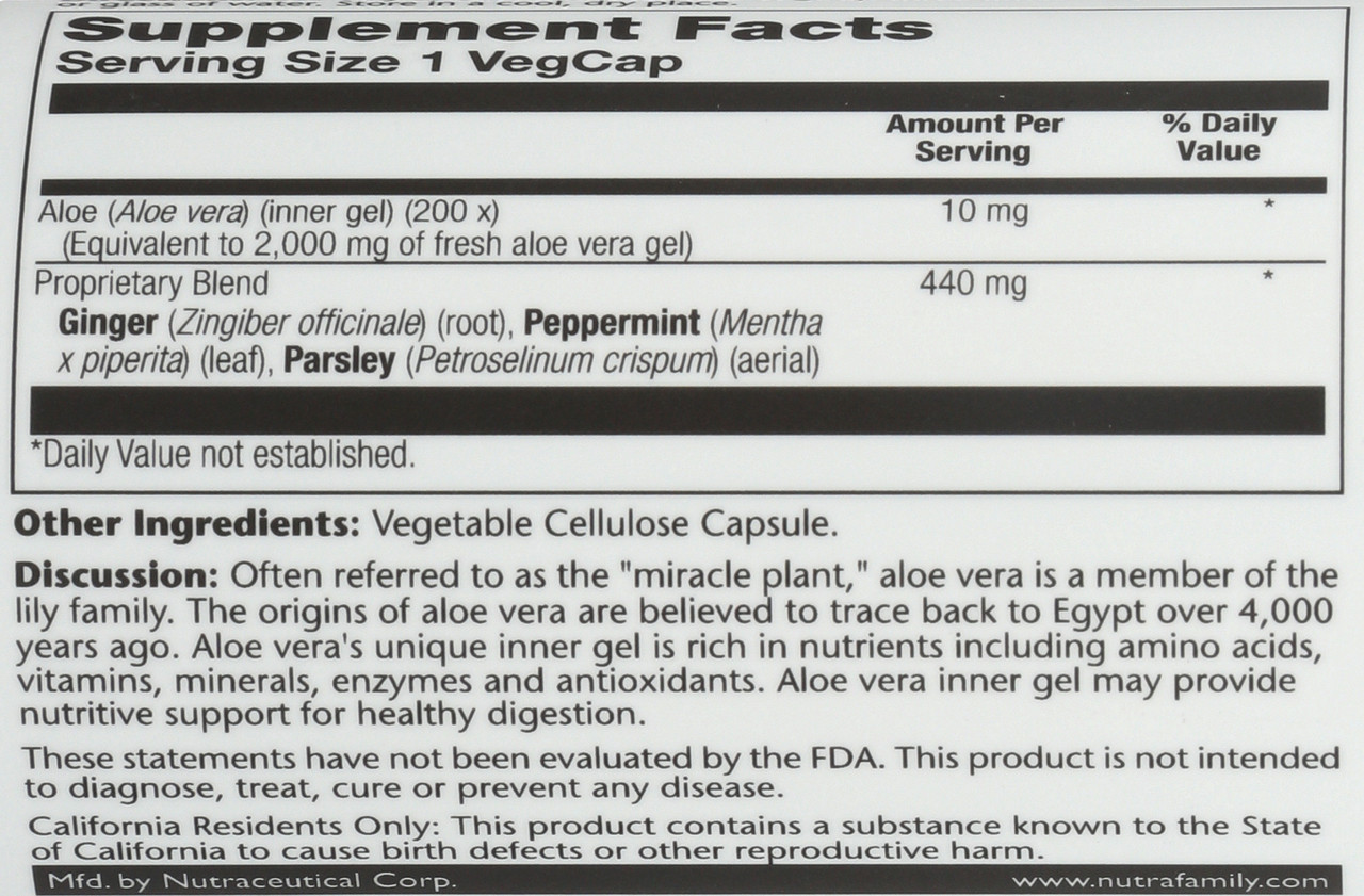 Aloe Vera Gel Gel Concentrate 100 Vegetarian Capsules