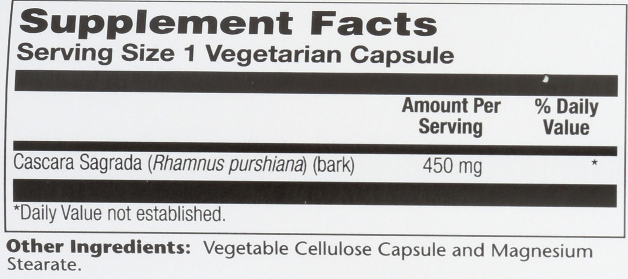 Cascara Sagrada Bark 100 Vegetarian Capsules