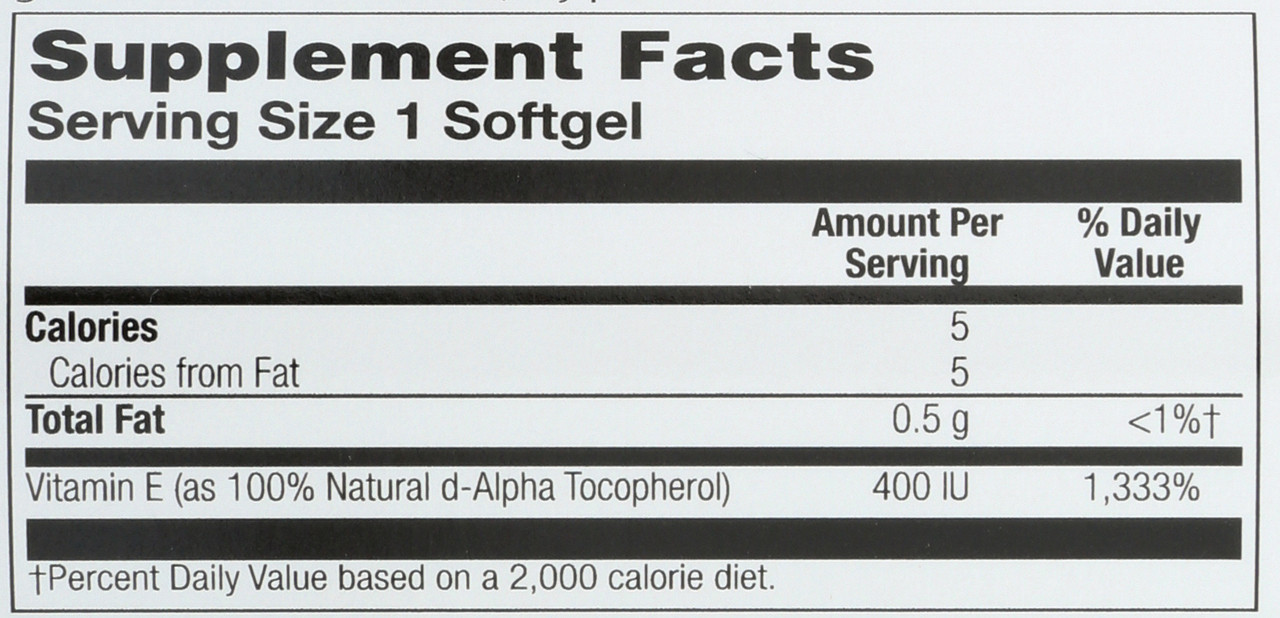 Vitamin E, D-Alpha Tocopherol 400 IU 100 Softgels