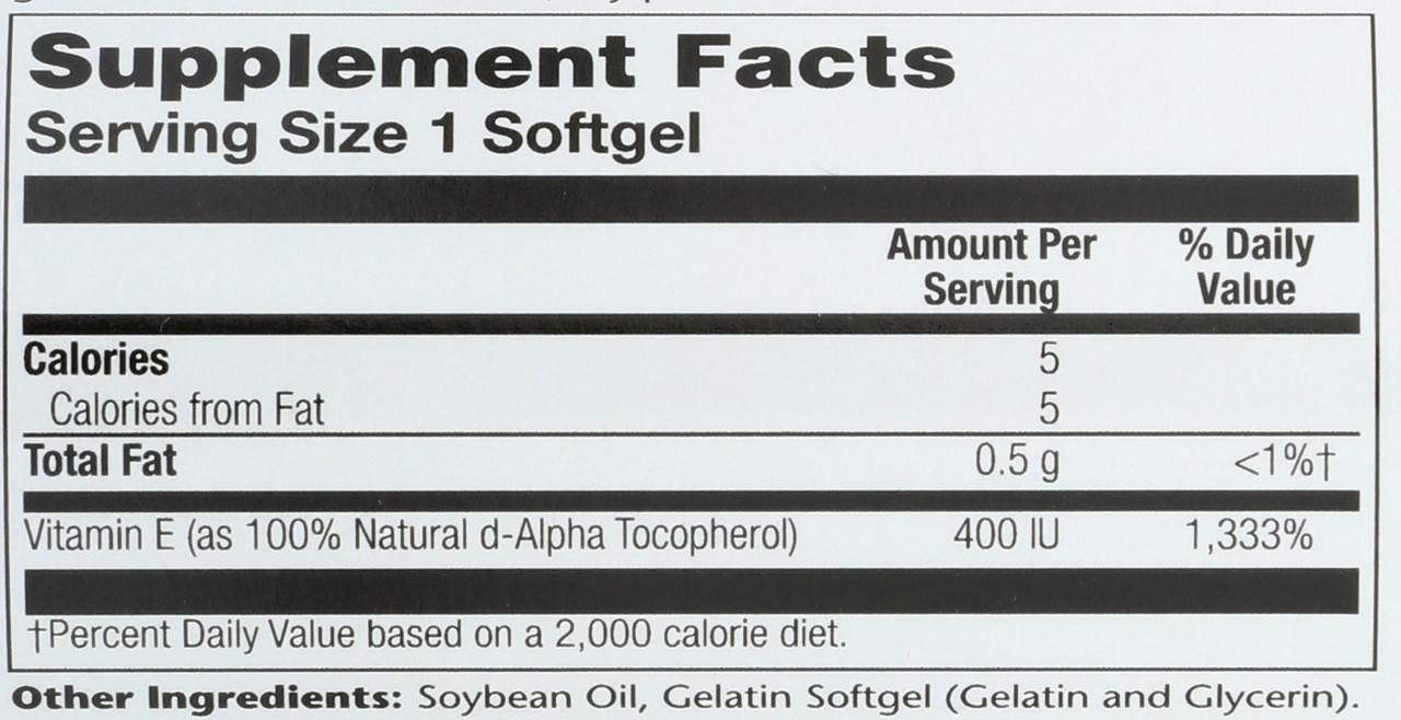 Vitamin E, D-Alpha Tocopherol 400 IU 100 Softgels