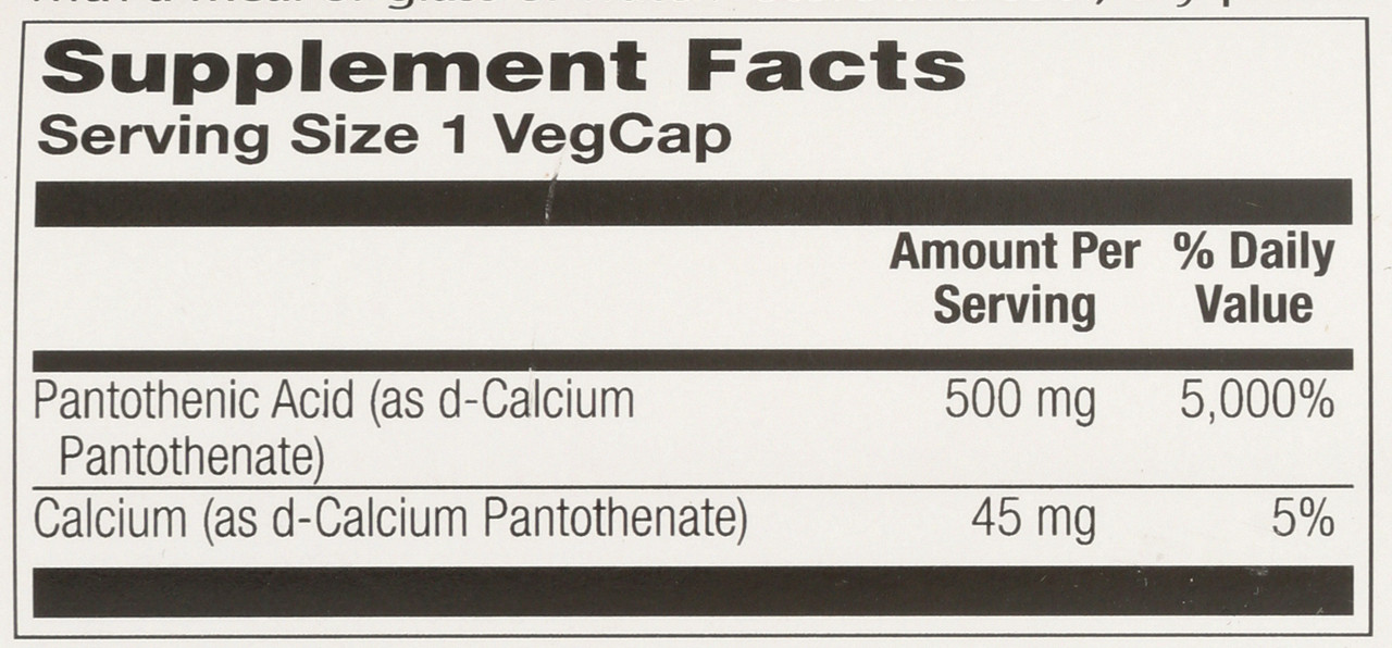 Pantothenic Acid 500mg 100 Vegetarian Capsules