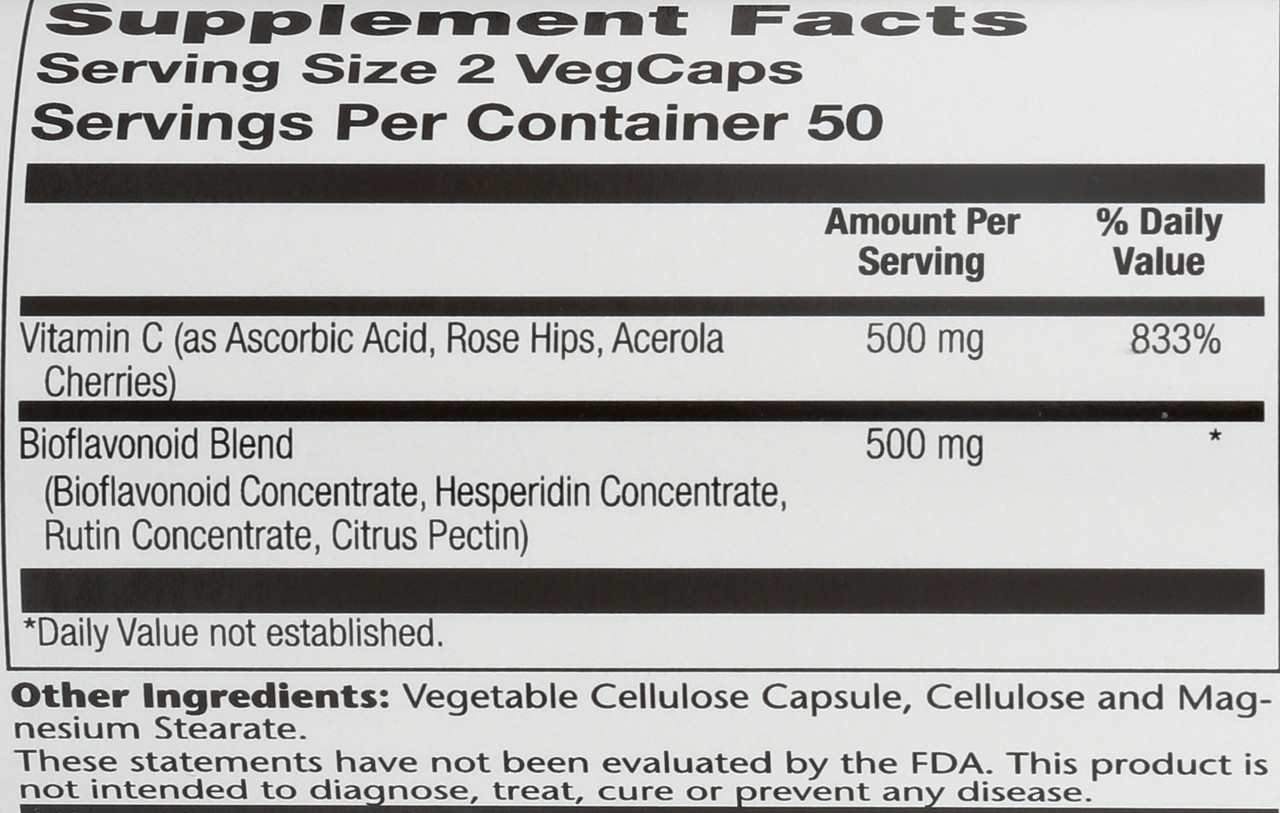 Vitamin C & Bioflavonoids 1:1 100 Vegetarian Capsules