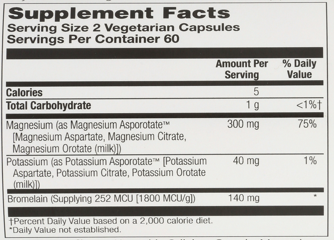 Magnesium & Potassium Asporotates With Bromelain 120 Vegetarian Capsules